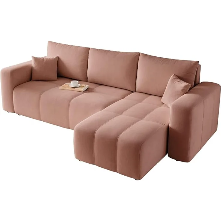 Eckschlafsofa mit Schlaffunktion und Bettkasten, rosa – Bild 1