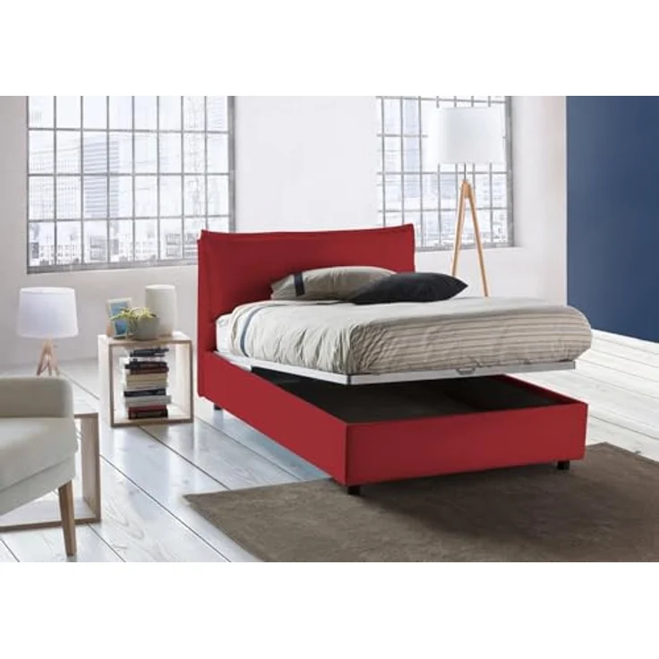Talamo Italia - Doppelbett Claudia, Bettkasten mit Stoffbezug, 100 % Made in Italy, Öffnung vorne, geeignet für Matratzen 120 x 200 cm, Rot – Bild 4