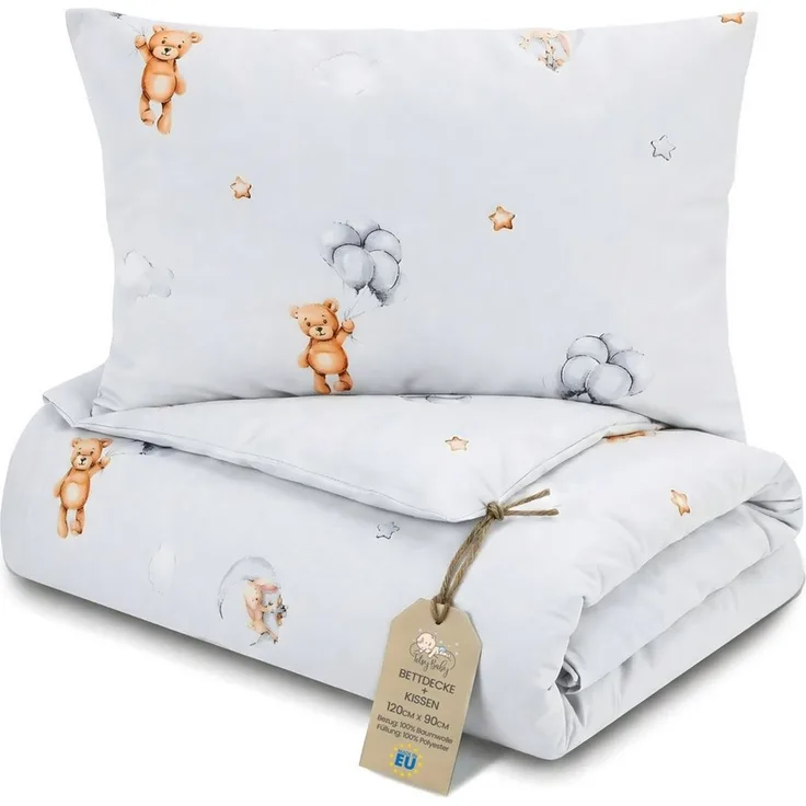Kinder Bettdecke ohne Bezug 90x120 cm - Baumwolle Baby Decke und Kissen Set Kinderdecke 90x120 und Kopfkissen 60x40 - Bettdecken Kinderbettdecke Oeko-Tex Teddybären
