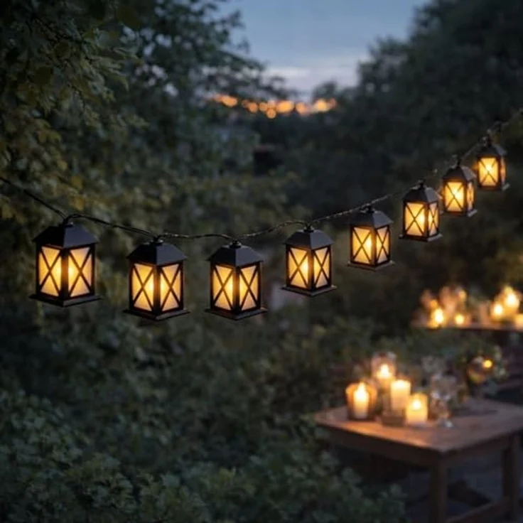 HAC24 LED-Lichterkette Lichterkette Laterne Lampen Kette Dekolaterne Garten Beleuchtung, 10-flammig, 10-flammig, Warmweiß, Strombetrieben, Wetterfest – Bild 2