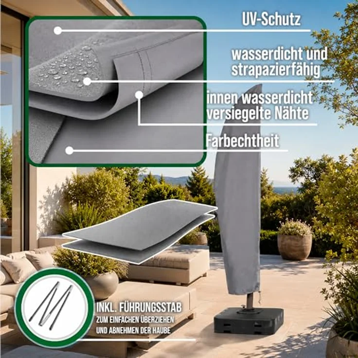mehr Garten Sonnenschirm-Schutzhülle Premium, wasserdichte Abdeckung aus 600D Polyester Oxford-Gewebe, frostbeständig und UV-beständig – Bild 3