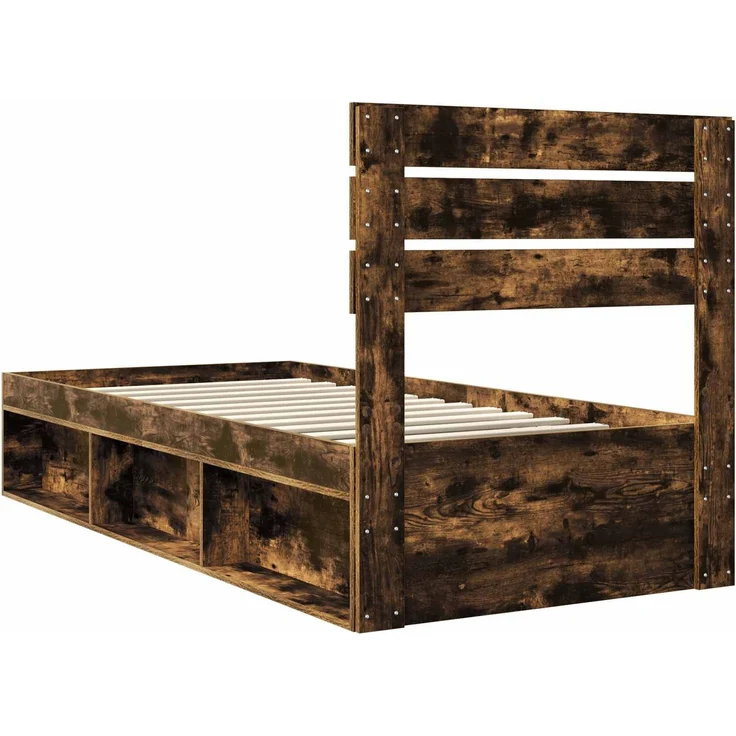 vidaXL Bettrahmen Geräucherte Eiche 100 x 200 cm Massives Kiefernholz 3411451 – Bild 8