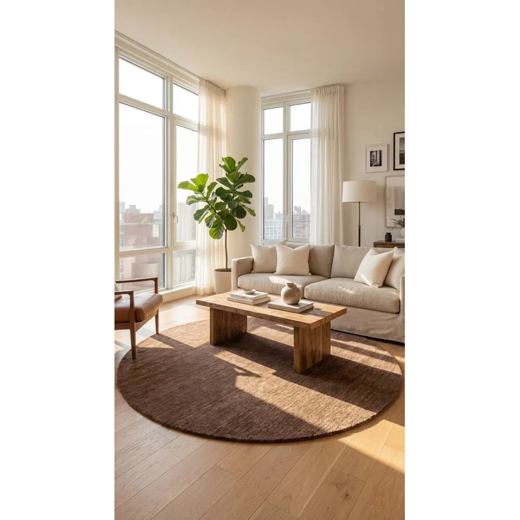 Gabbeh Teppich - Softy - Uni 150x150 cm - braun - rund – Bild 2