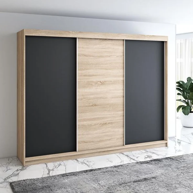 Schwebetürenschrank MERO 3-türig Schrank 200 cm Farbe: Sonoma , schwarz – Bild 2