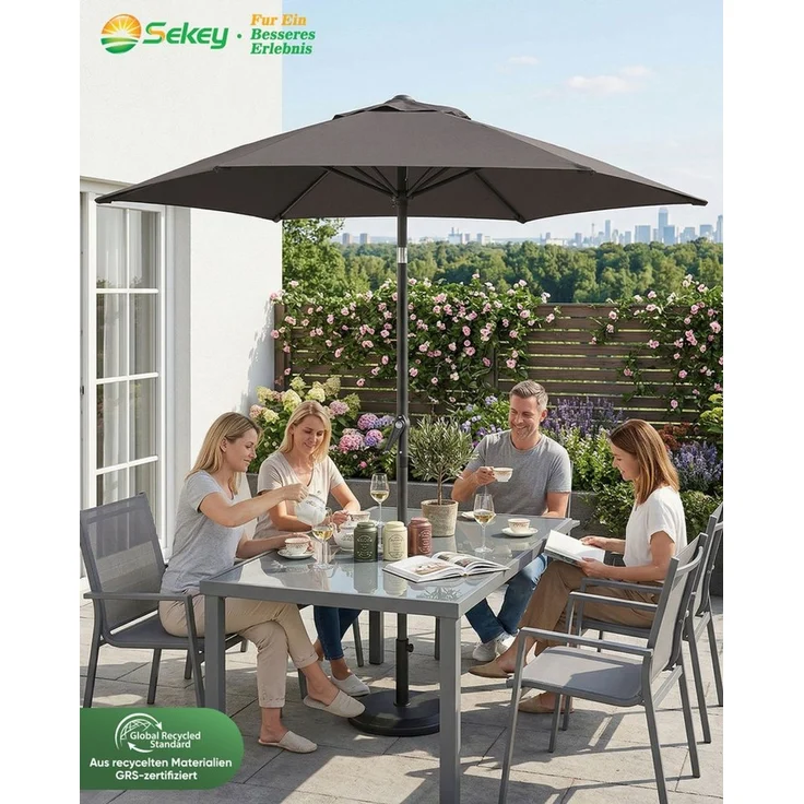 Sekey Sonnenschirm 200 cm Gartenschirm Rund Marktschirm Knickbar mit Kurbel, LxB: 200x200 cm, Windstabil & neigbar, ideal für Balkon, Garten & Terrasse, UV 50+ – Bild 3
