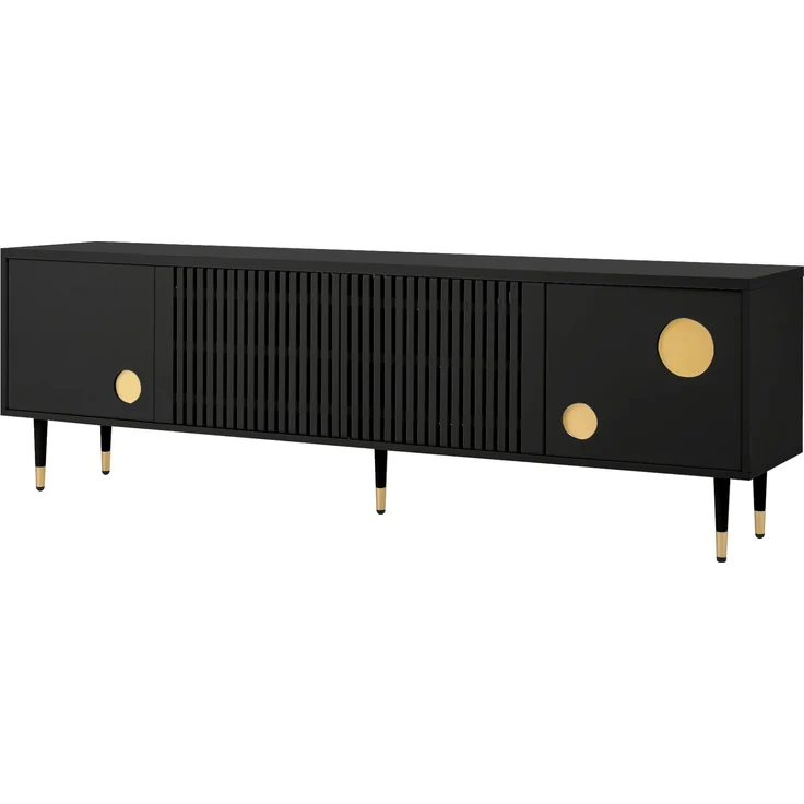 TV-Schrank aus MDF mit 4 Türen & Kabelmanagement, 170x36x54 cm, Schwarz – Bild 10