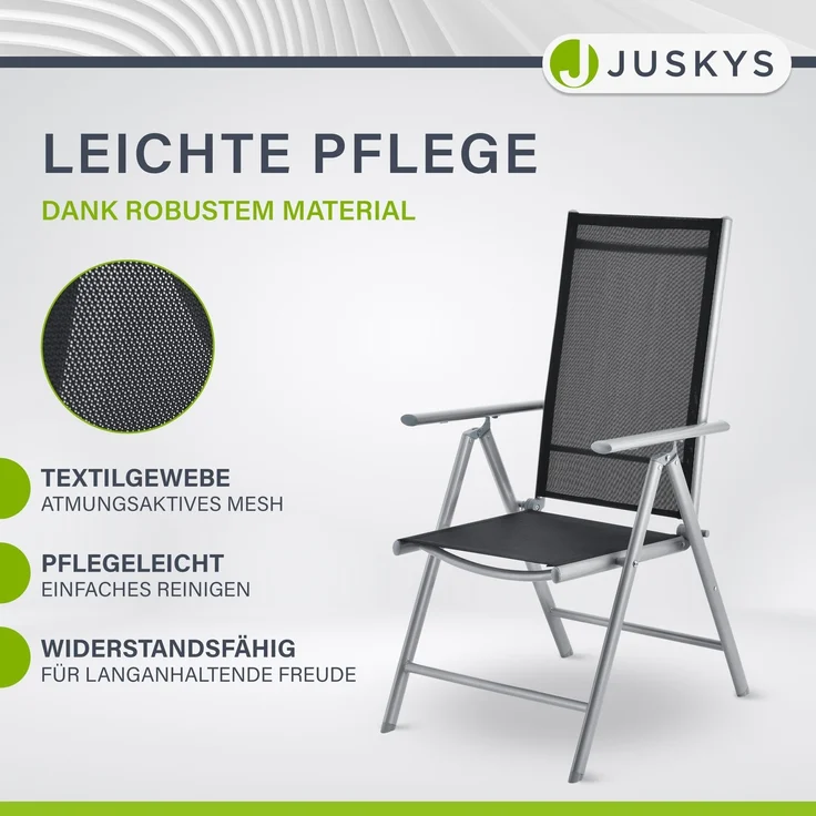 Juskys Aluminium Gartengarnitur Milano 4+1 — 4 Hochlehner Stühle verstellbar & klappbar mit Tisch — Gartenmöbel Set 5-teilig wetterfest — Silber – Bild 5