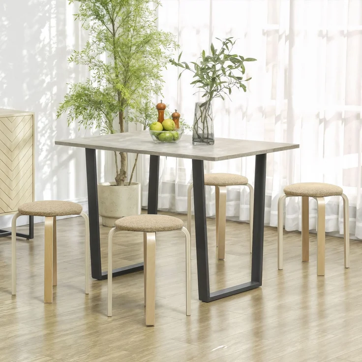 Wohnora-Polsterhocker im 4er-Set, stapelbar, lackierte Oberfläche, Holzbeine, Khaki,H 450cm x T 400cm x B 400cm – Bild 2