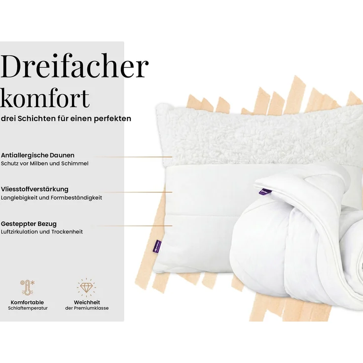 NATENA 3-teiliges Bettdecken-Set 160 x 200 cm inkl. 2 Kissen 40 x 80, Ganzjahresbettdecke, Hypoallergen & Waschbar, Atmungsaktiv & Weich – Bild 3