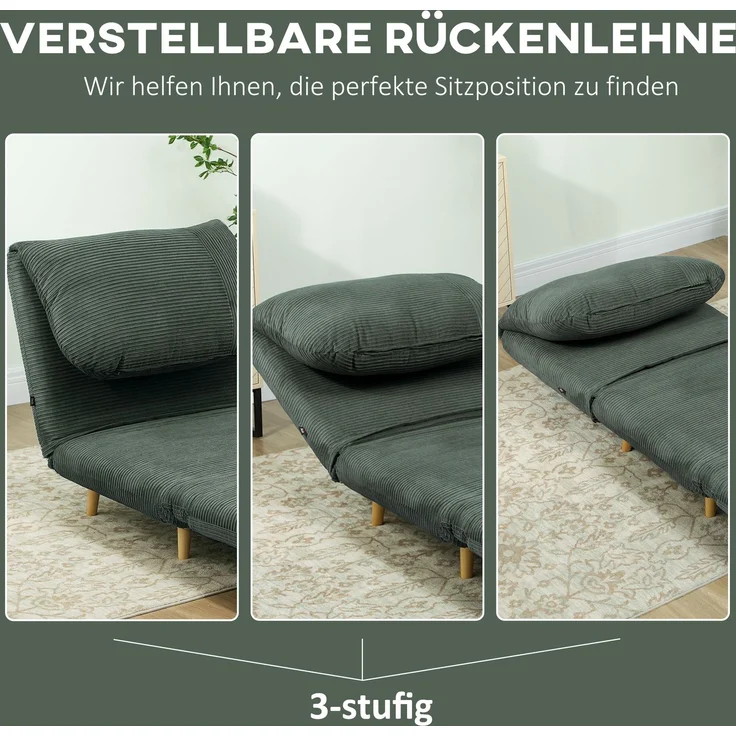 Schlafsessel 82x89x83 cm, 2-in-1, 3-stufig verstellbare Rückenlehne, Grün, 1 Stück – Bild 4