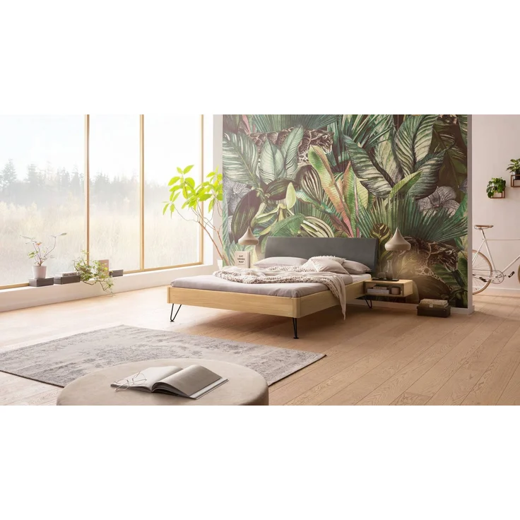 Hasena Massivholzbett Lugano Eiche bright mit Polsterkopfteil 180x220 cm – Lounge – Bild 2
