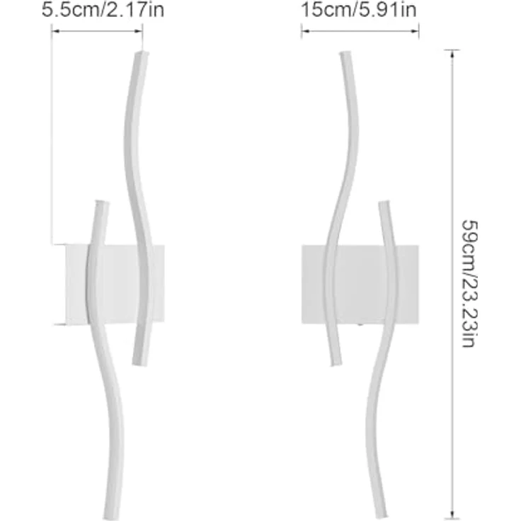 Goeco LED Wandleuchte Innen, 20W 59 cm Lange Wandlampe mit 2 Fimmige aus Acryl 6500K Kaltweißes Licht, Modern Gebogenen LED Wandbeleuchtung für Flur Wohnzimmer Schlafzimmer, Weiß – Bild 4