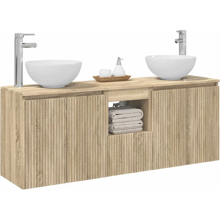 vidaXL Wandhängendes Badezimmerschrank-Set 3 stk. Sonoma-Eiche 3405629 – Bild 3