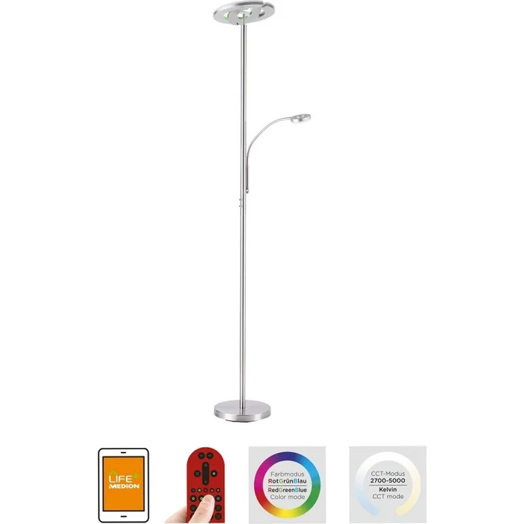 JUST LIGHT 11858-55 LOLAsmart-Rocco LED Stehleuchte mit Lesearm RGBW stahlfarben – Bild 1