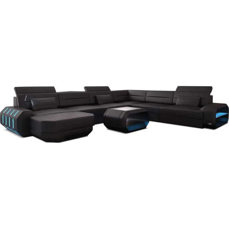 Mini XL Wohnlandschaft Roma mit LED – Komfort & Stil - Kunstleder - Schwarz - Links