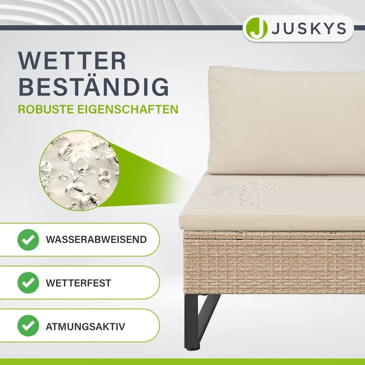 Juskys Outdoor Polyrattan Lounge Santorini - Gartenlounge mit Beistelltisch & Auflagenbox - Gartenmöbel Set Rattan Sitzecke wetterfest - Creme – Bild 3