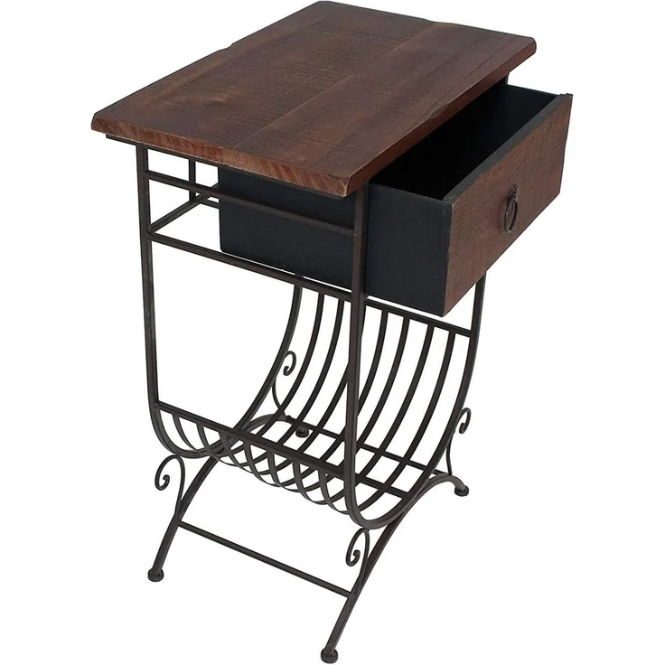 Dekoleidenschaft Konsolentisch Beistelltisch "Country-Style" aus Holz & Metall braun, im Antik Design, Telefontisch in rustikalem Shabby-Look mit Schublade & Zeitungsablage – Bild 4