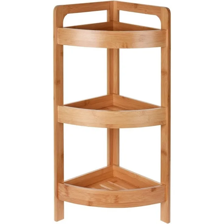 Spetebo Eckregal Bambus Eck Badezimmerregal mit 3 Böden - 61 x 23cm, Stück 1-tlg, Holz Regal für Bad oder Küche