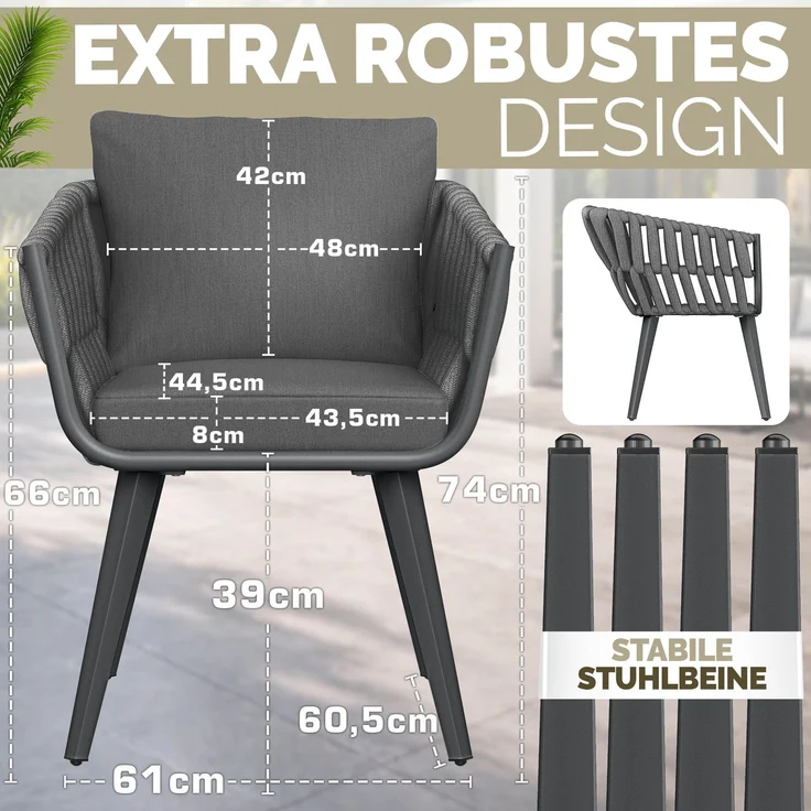 tillvex® Gartenstuhl 1 Stück Wetterfest mit Armlehne | Outdoor Stühle bis 160kg belastbar | Gartenstühle UV-beständig | Terrassenstuhl Sessel Gartenmöbel Terrasse Balkon Garten – Bild 3