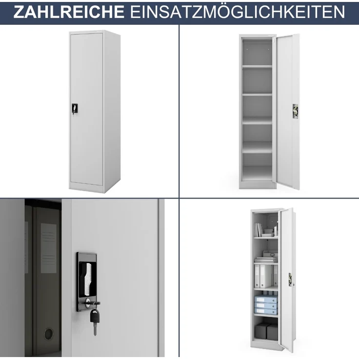 Aktenschrank abschließbar KADO - 5 Ebenen verstellbar, Flügeltüren | Metallschrank Werkstatt Mehrzweckschrank Büroschrank aus Stahl Werkzeugschrank, 185 x 45 x 60 cm Grau – Bild 6