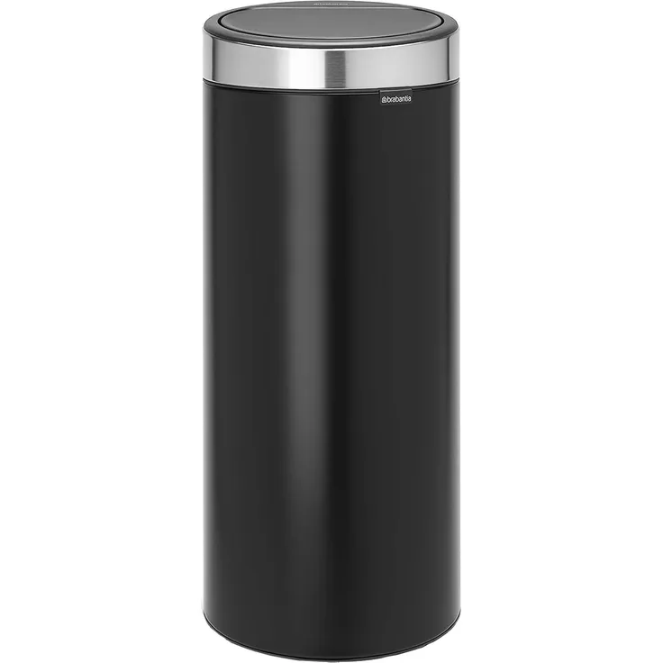 Brabantia Touch Bin, Mülleimer, Abfalleimer, Papierkorb in Matt Black mit Fingerprint Proof Deckel, 30 Liter, 115448