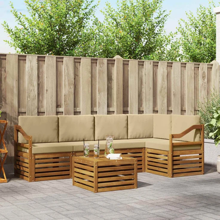 vidaXL Outdoor-Sofagarnitur 6 stk. 5-Sitzer Natur und Beige 3374868 – Bild 1