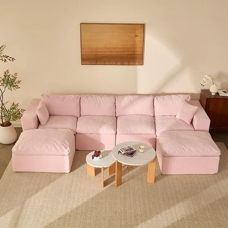 LITBIRD Sofa Ecksofa mit Schlaffunktion, extra tiefe Sitzfläche, Chenille-Bezug, 6 Teile, Modulares U-Form Sofa 340 cm, moderne Couch, ohne Montage – Bild 1
