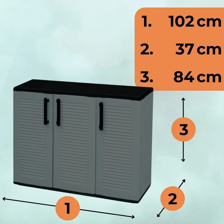GarPet Garten-Geräteschrank Gartenschrank 3-türig Kunststoff Balkon Haushalts Schrank Wetterfest – Bild 2