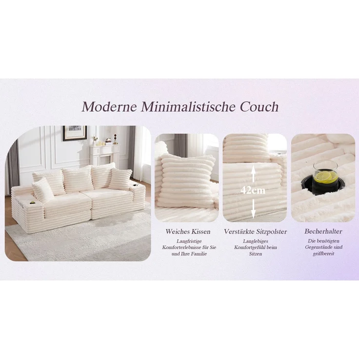 ZUBALIYA Schlafsofa 98x87 cm, mit Stauraum, mit Treppe, mit Leiter, mit Cordbezug, mit Schaumstoffpolsterung, Beige – Bild 16