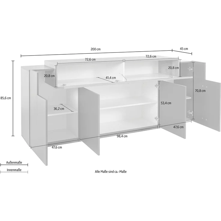 Sideboard >Corona< (BxHxT: 200x85,6x45 cm) in anthrazit matt/Oak – Bild 4
