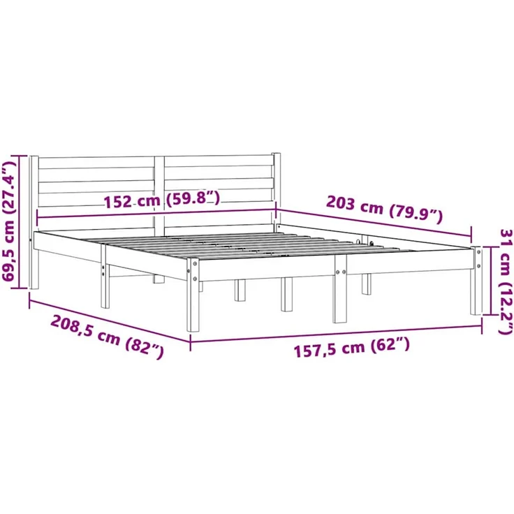vidaXL Bettrahmen Natur 208,5 x 157,5 x 69,5 cm Massivholz Kiefer 900320 – Bild 9