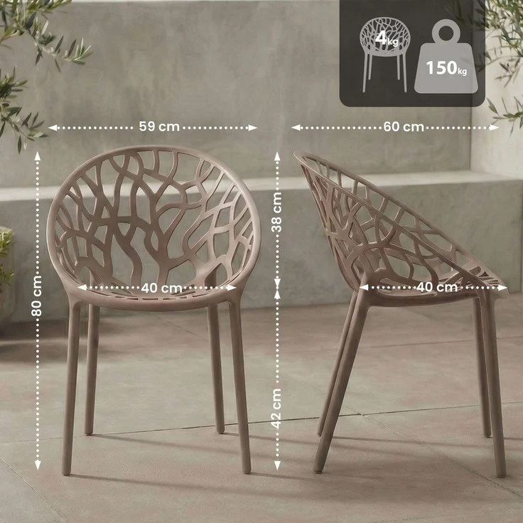 CLP Gartenstuhl Hope mit Lehne stapelbar wetterfest UV-beständig bis 150 kg,taupe – Bild 2