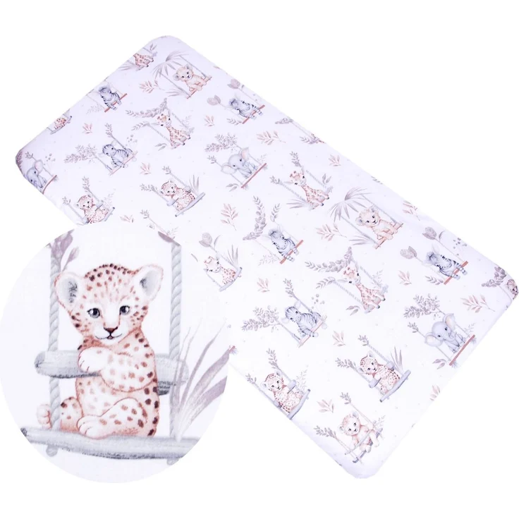 BabyLux Spannbettlaken SPANNBETTLAKEN 70x140 Spannbetttuch Baumwolle Kinder Baby Babybett, 139 - Tiere auf der Schaukel 70x140 cm – Bild 1