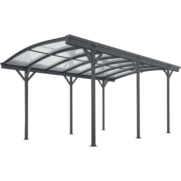 Juskys Carport mit Bogendach 5x3 m - Überdachung aus Aluminium mit Doppelstegplatten - Unterstand für Autos - freistehende Montage - Dunkelgrau – Bild 8