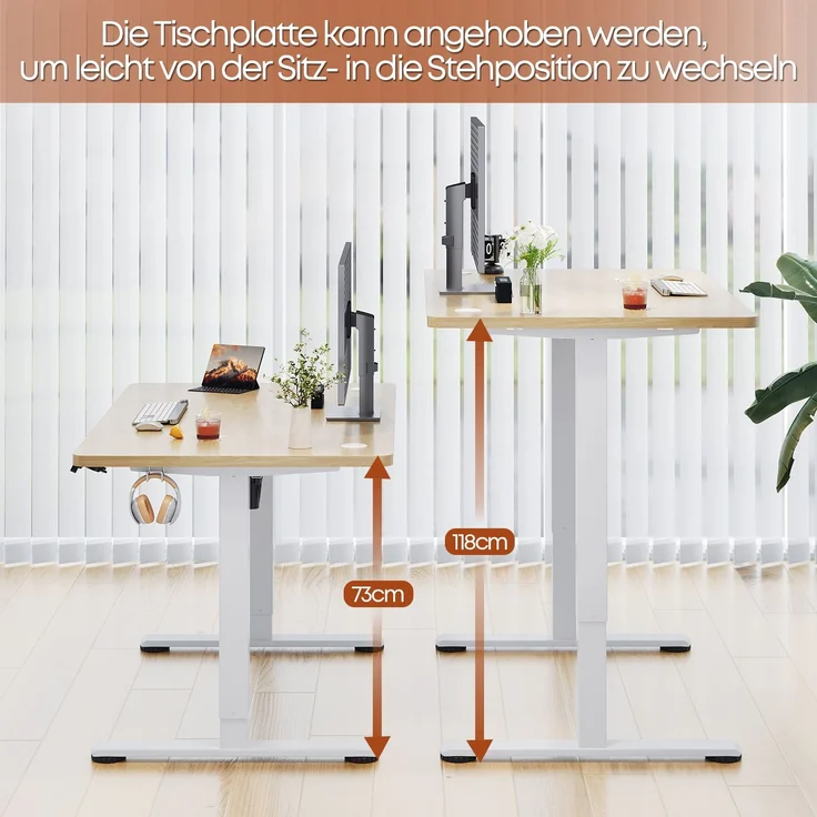 Devoko Hohenverstellbarer Schreibtisch Holzwerkstoff Beige 110 x 60 x 73-118 cm – Bild 7
