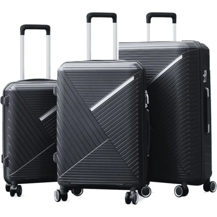 Reisekoffer Koffer 3 tlg Set Trolley Kofferset Handgepäck Polypropylen Gepäck Schwarz – Bild 1