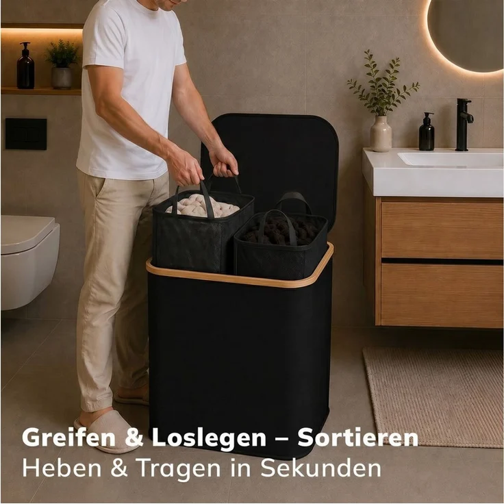 Roxlin Wäschekorb Wäschekorb 150L faltbar mit Deckel, wasserdicht, 2 Taschen – Bild 4