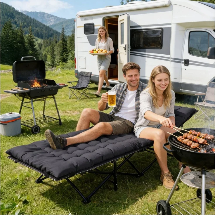 Sekey Feldbett Campingbett klappbar Campingliege Angelliege Klappbett bis 200 kg 190 x 71 x 35 cm Klappbett mit Matratze, für Garten Camping Outdoor – Bild 3