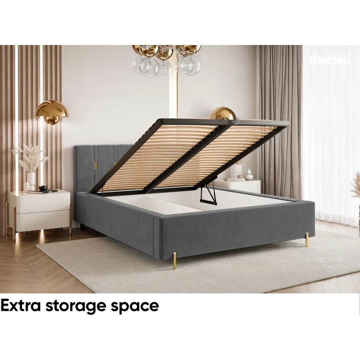 MEBLINI Polsterbett 120x200 ohne Lattenrost ohne Matratze – FABIO – Dunkelgrau Samt – Doppelbett ohne Bettkasten - Stauraumbett - Kopfteil Bett ohne Stauraum – Bild 6