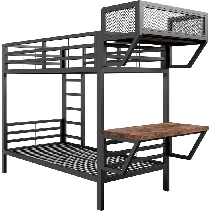 ZUBALIYA Metall-Etagenbett (90 x 200 cm) mit Schreibtisch und Ablagefächern, Lattenrost, platzsparendes Hochbett für Kinder, Jugendliche und Erwachsene, Schwarz – Bild 15
