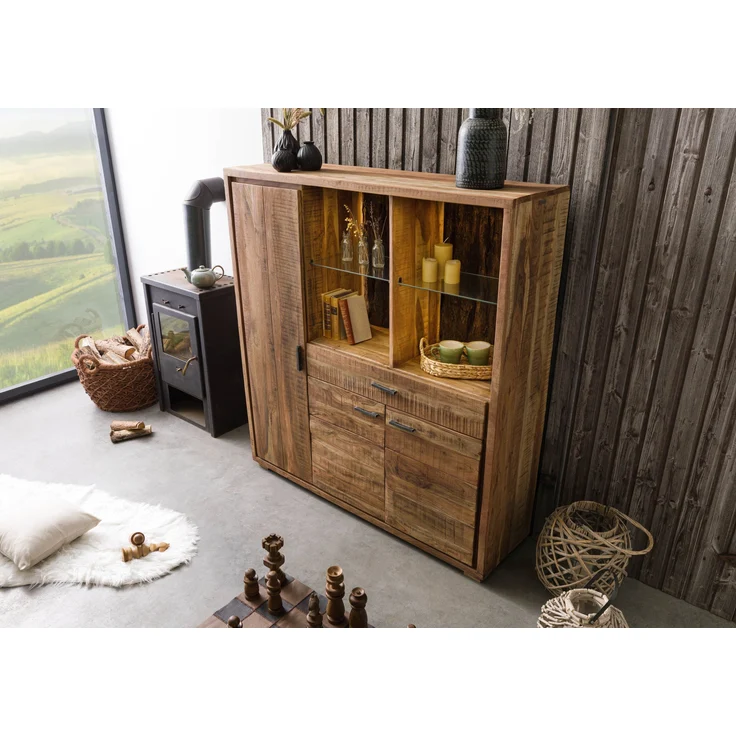 Highboard Akazie 140x40x150 natur lackiert BARK #115 – Bild 2