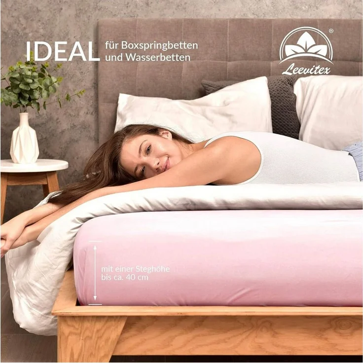 leevitex® Spannbettlaken, Premium 170g/m², Gummizug: rundum, schwer und dick, 100% Jersey-Baumwolle, Rosa / Rose, 90 x 200 - 100 x 220 cm – Bild 4