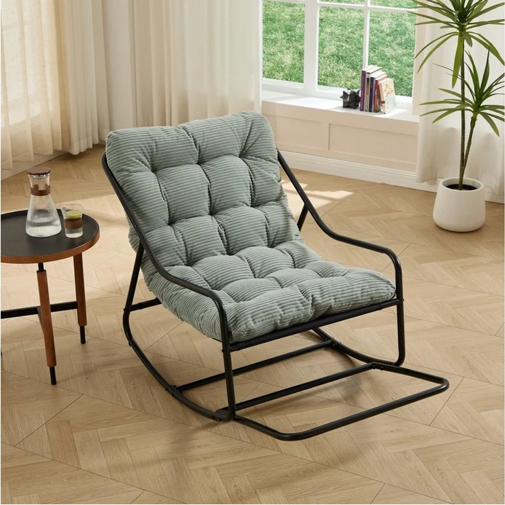 LVHOM Schaukelstuhl mit Fußstütze 75x116x82cm, wasserfestem Gestell für drinnen, draußen (8 cm integriertes Rücken-Sitzkissen, ergonomisches Design, geräuschlos & rutschfest, rostfreier Stahlrahmen, belastbar bis 130 kg), ideal für In-/Outdoor, Balkon,... – Bild 2