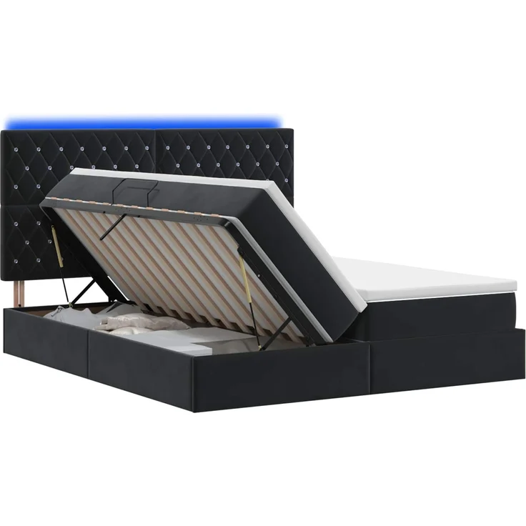 vidaXL LED-Speicherbett mit Matratze Schwarz 180 x 200 cm Samt 3460256 – Bild 2