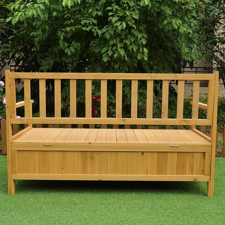 Gartentruhe Sitzbank Braun Holzbox Auflagenkiste Aufbewahrung Terrasse Outdoor – Bild 4