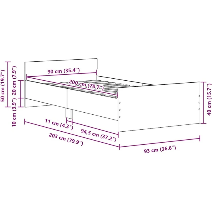 vidaXL Bettgestell ohne Matratze Schwarz Eichen-Optik 90x200 cm 862365 – Bild 10
