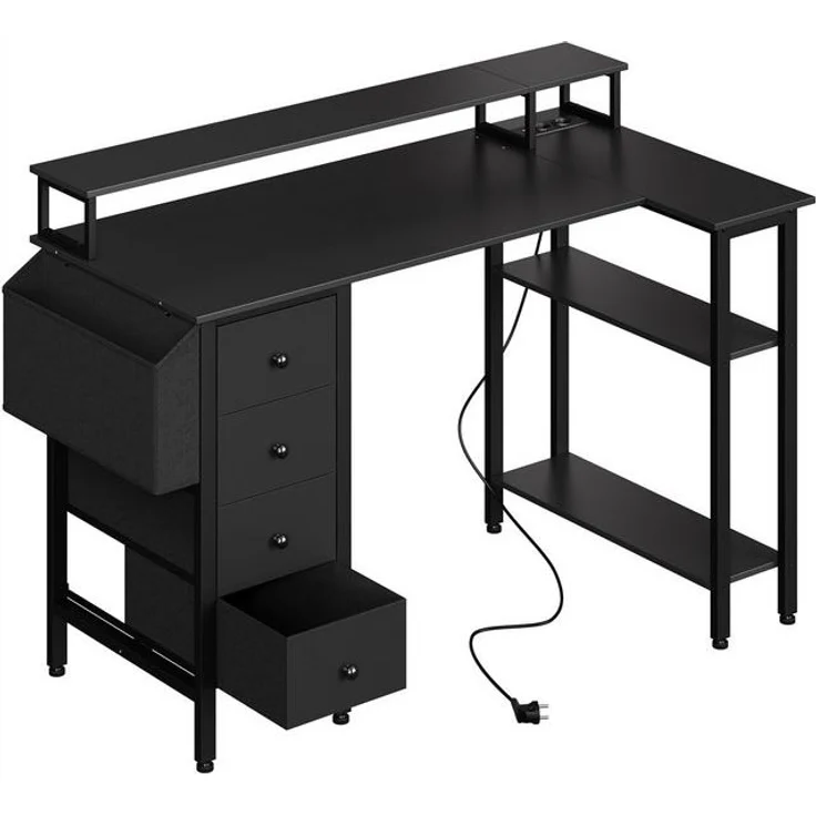 Yaheetech Computertisch Umkehrbarer Gaming-Schreibtisch mit Monitorhalterung, 120 cm L × 68 cm B × 86,5 cm H L-förmiger mit Steckdose – Bild 4