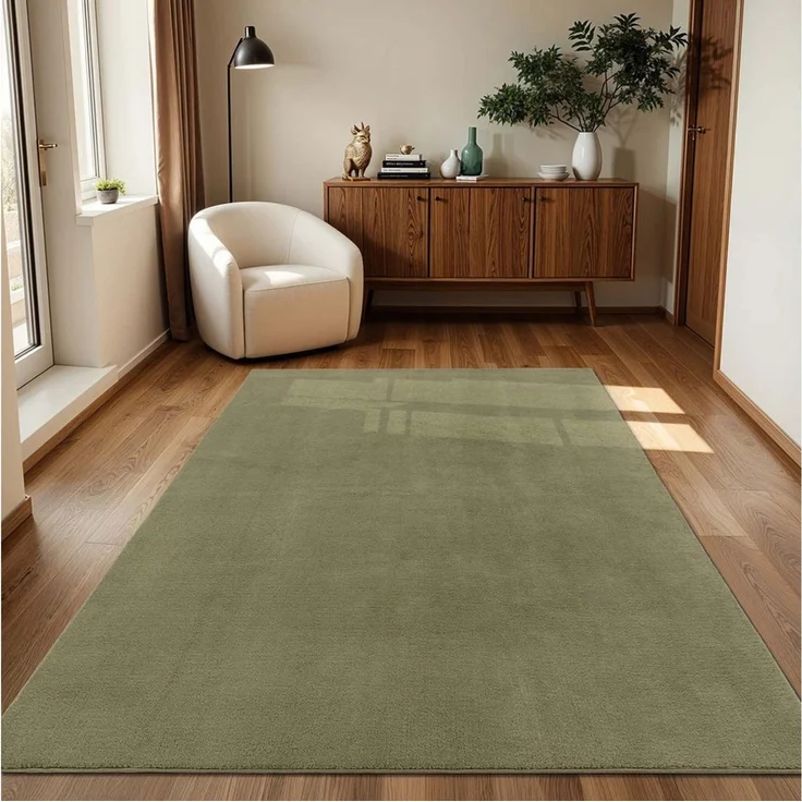 TaraCarpet Teppich Supersoft Kurzflorteppich Fiona Uni, rechteckig, Höhe: 14 mm, Wohnzimmer, Schlafzimmer, Esszimmer, Fiona grün 50x80 – Bild 5