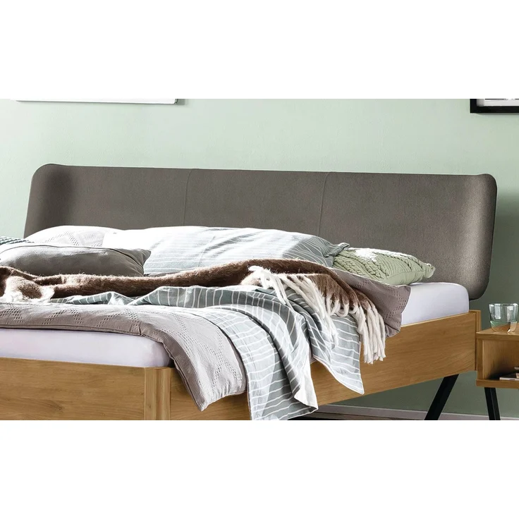 Hasena Massivholzbett Montieri Wildeiche mit Kopfteil, Bezug Pace Grey 200x220 cm, Komforthöhe 25 cm – Lounge – Bild 3