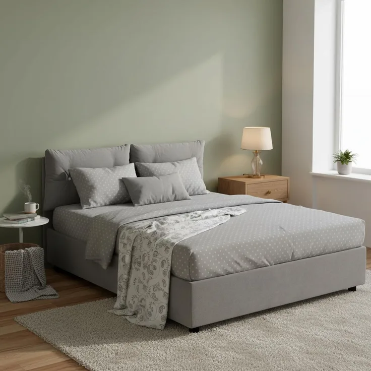 Talamo Italia - Rita Doppelbett, Bettkasten mit Stoffbezug, 100 % Made in Italy, Öffnung vorne, inklusive Matratze 160x190 cm, Grau